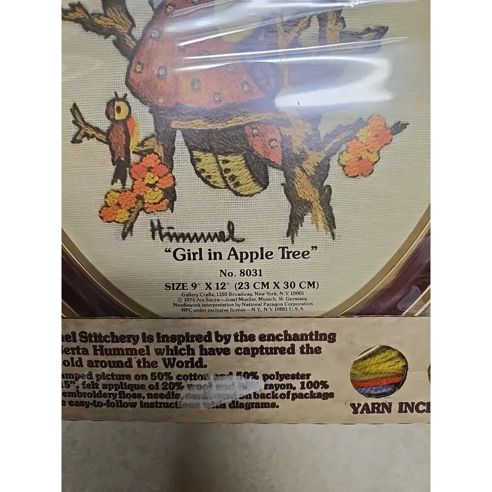 Vtg Hummel Stitchery Kit Lot Girl in Apple Tree 8031 Peasant Boy 8037 Frame 9x12
